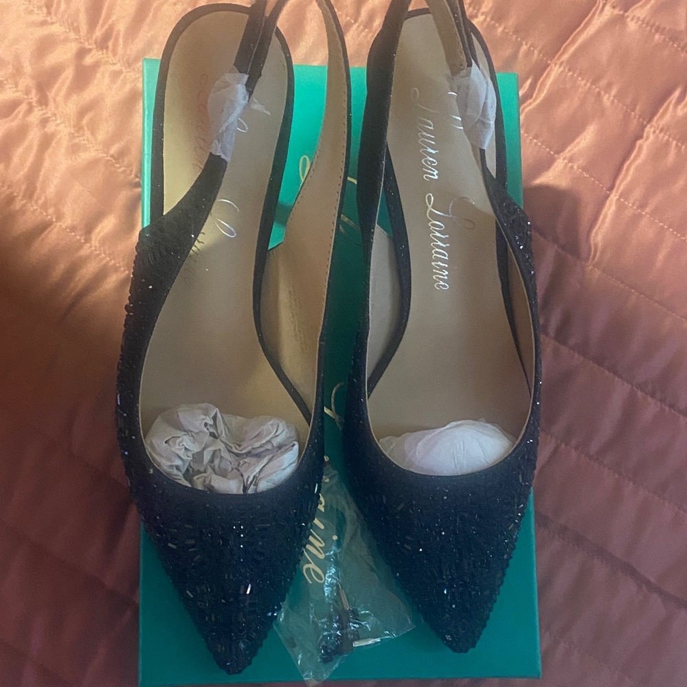 Lauren Lorraine Glittering Black Slingback Heels
